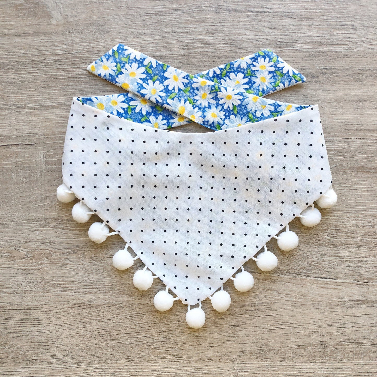 Daisy Flower Blue Dog Bandana, Reversible Pet Scarf, Snap or Tie