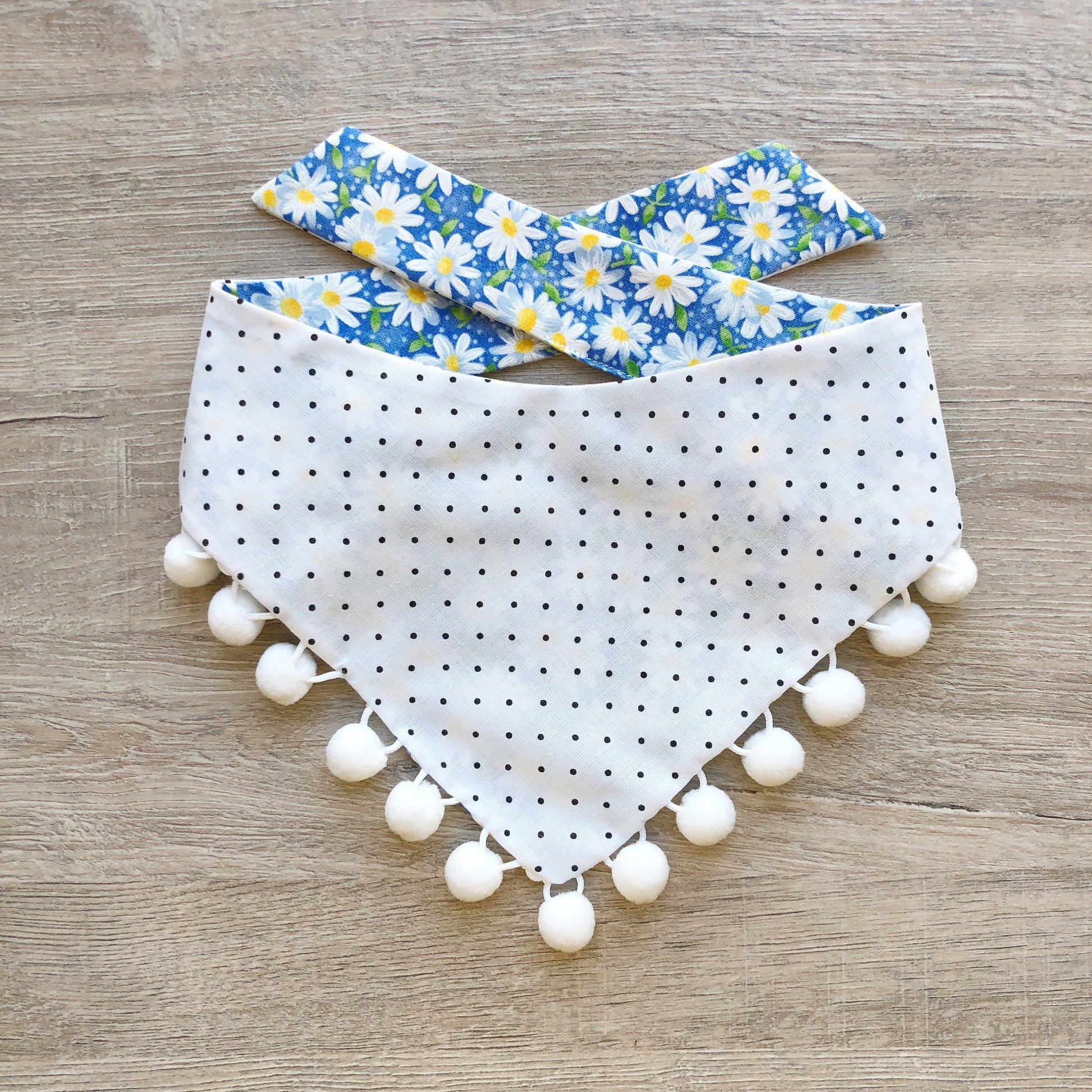 Daisy Flower Blue Dog Bandana, Reversible Pet Scarf, Snap or Tie