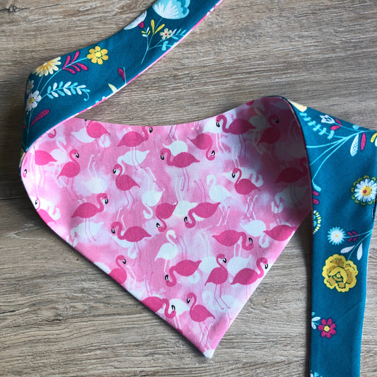 Pink Flamingo Floral Dog Bandana, Reversible Over-the-Collar