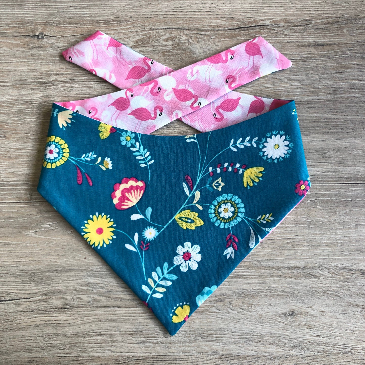 Pink Flamingo Floral Dog Bandana, Reversible Over-the-Collar