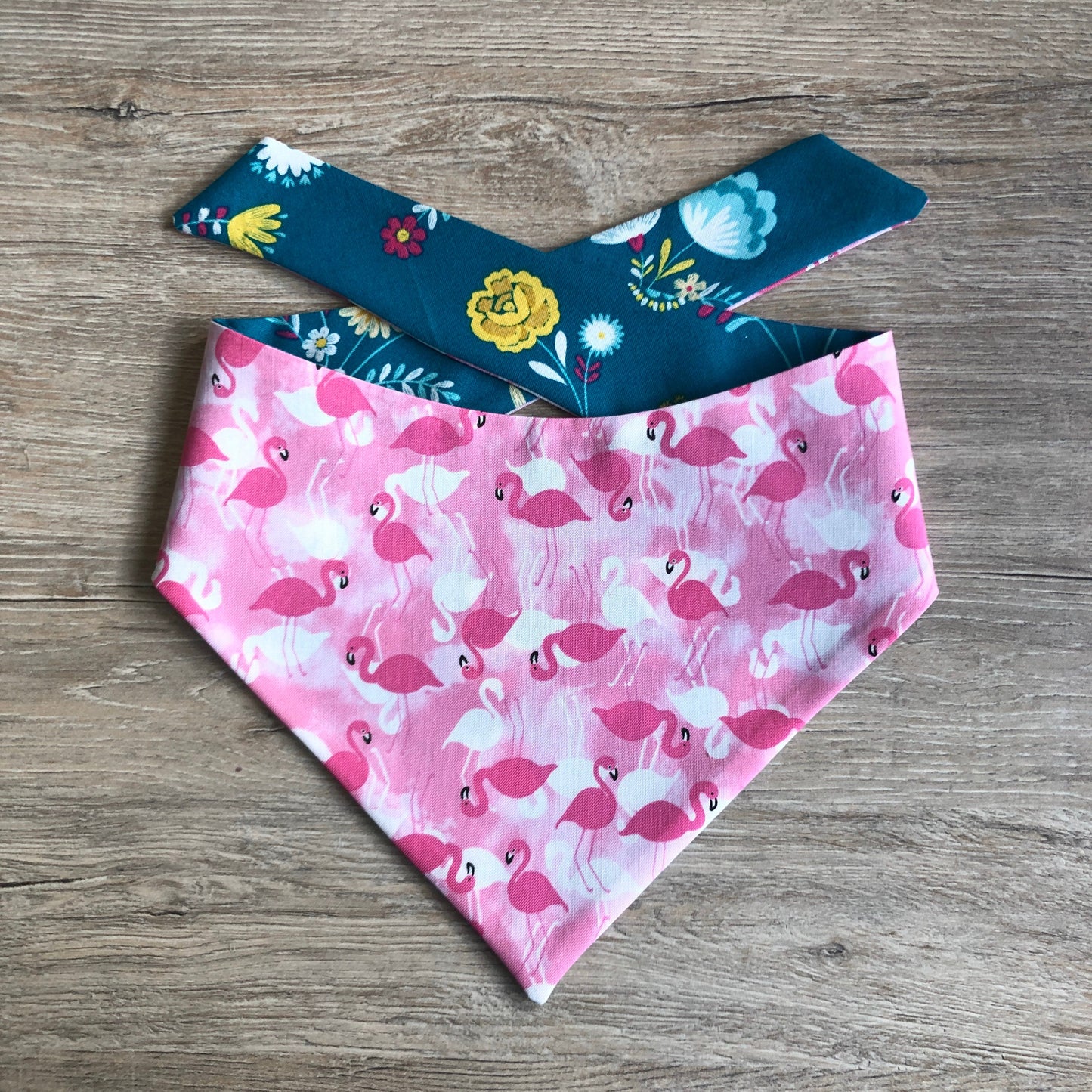 Pink Flamingo Floral Dog Bandana, Reversible Over-the-Collar
