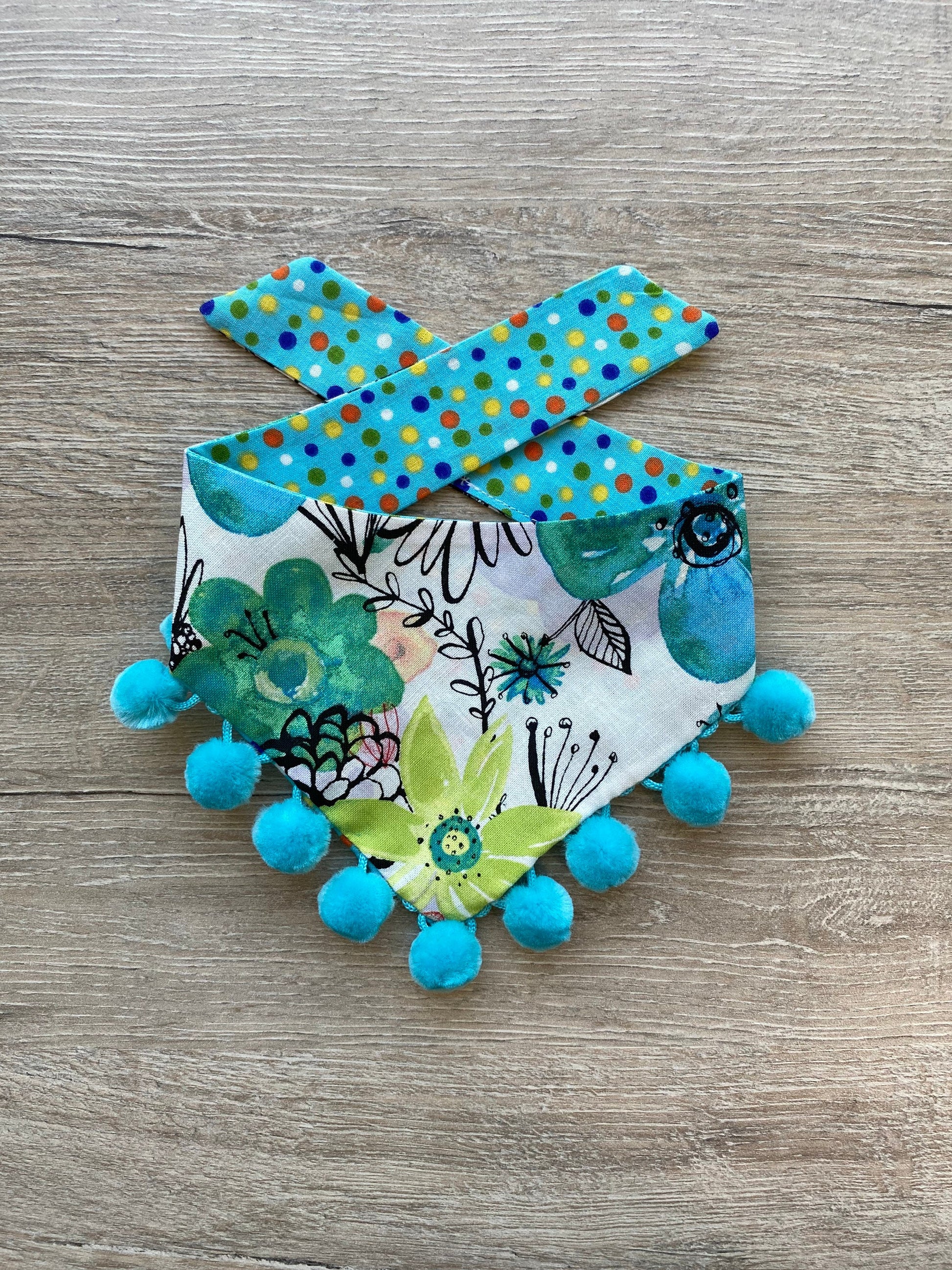 Reversible Floral Dog Bandana, Snaps or Tie On, Pet Scarf