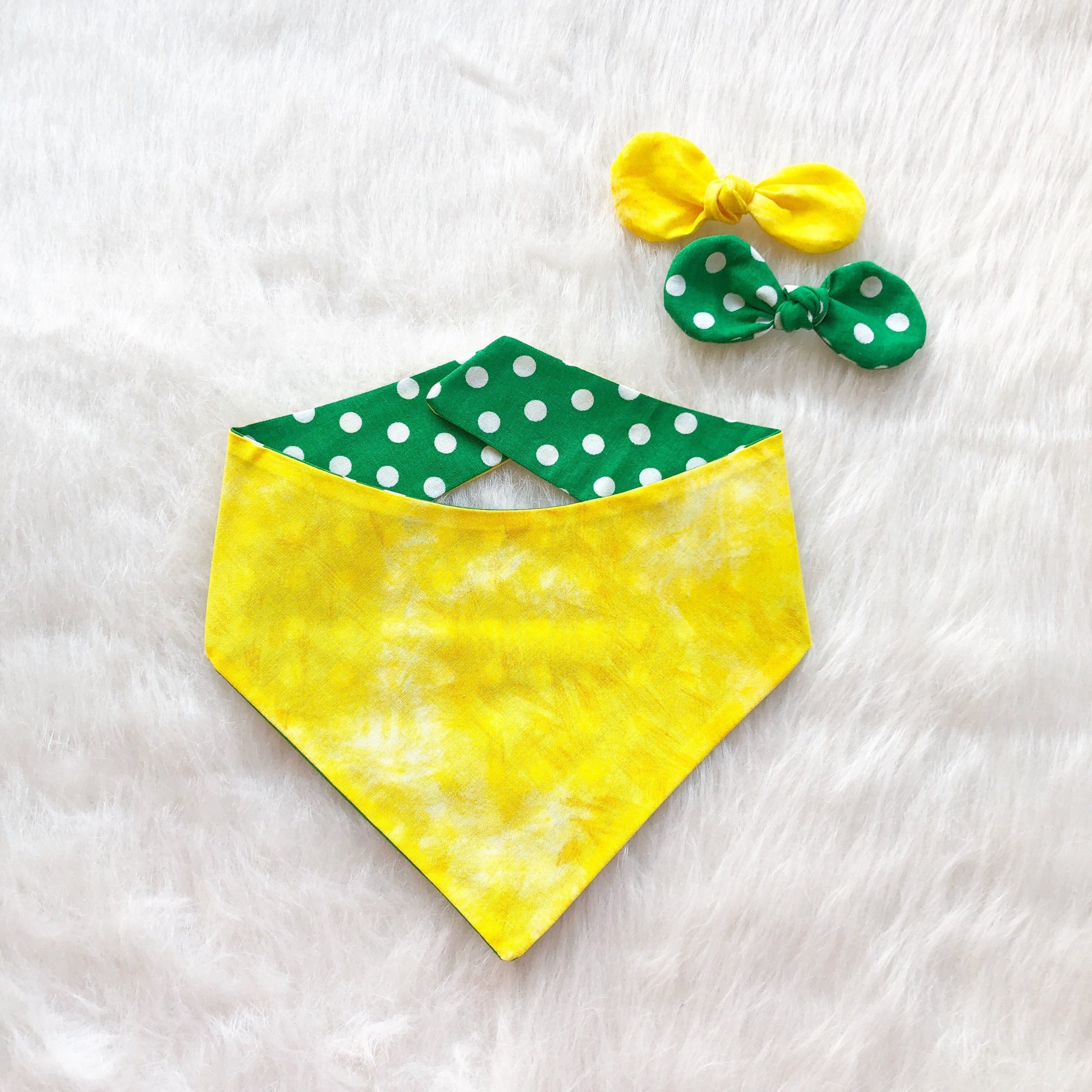 Green and Yellow Polka dot Dog Bandana