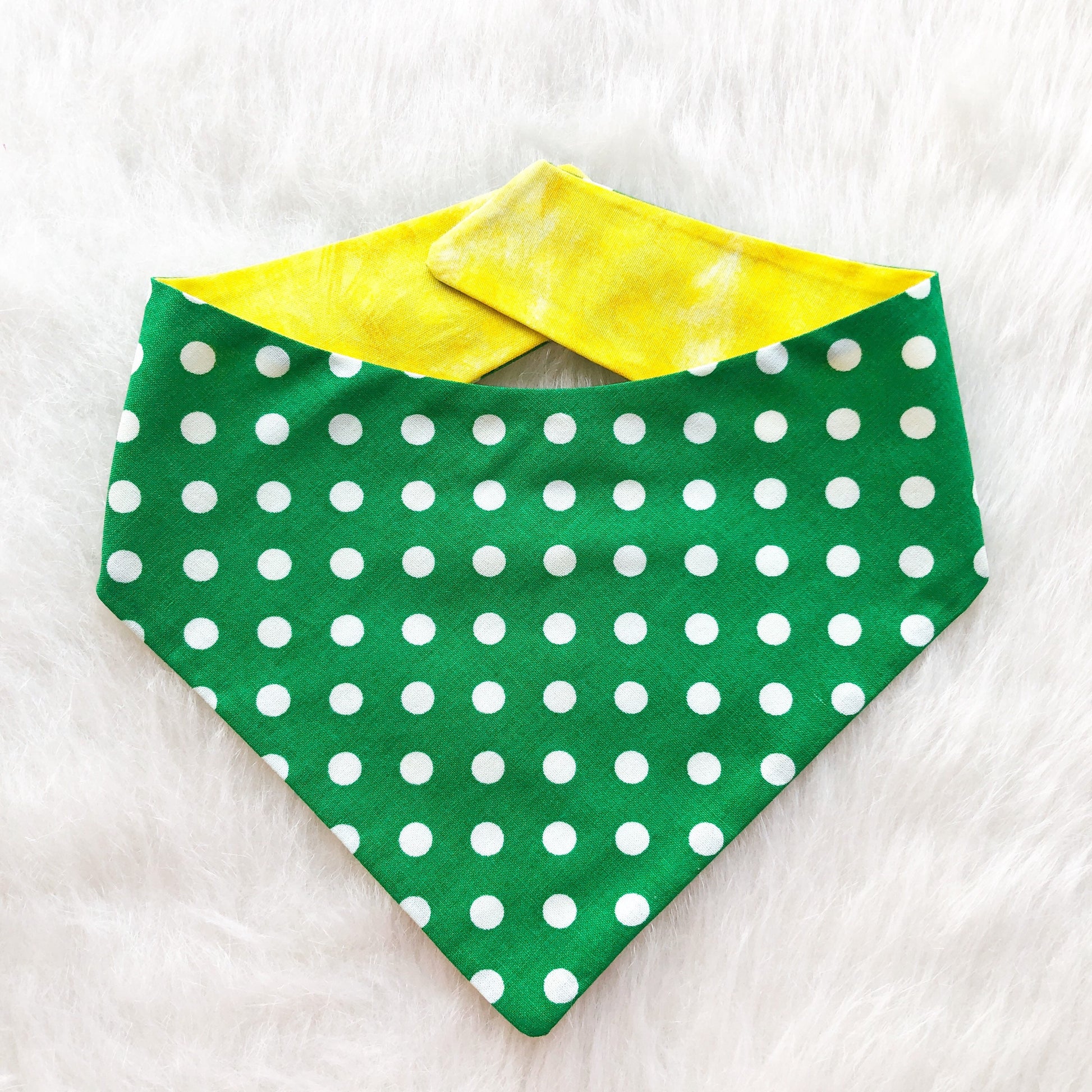 Green and Yellow Polka dot Dog Bandana
