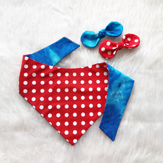 Blue and Red Polka Dot Dog Bandana