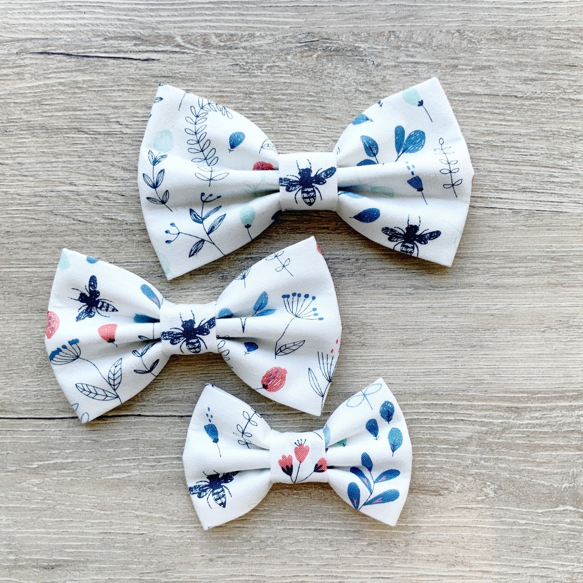 Floral Dog Bow Tie, White and Blue Spring Pet Collar Accessory