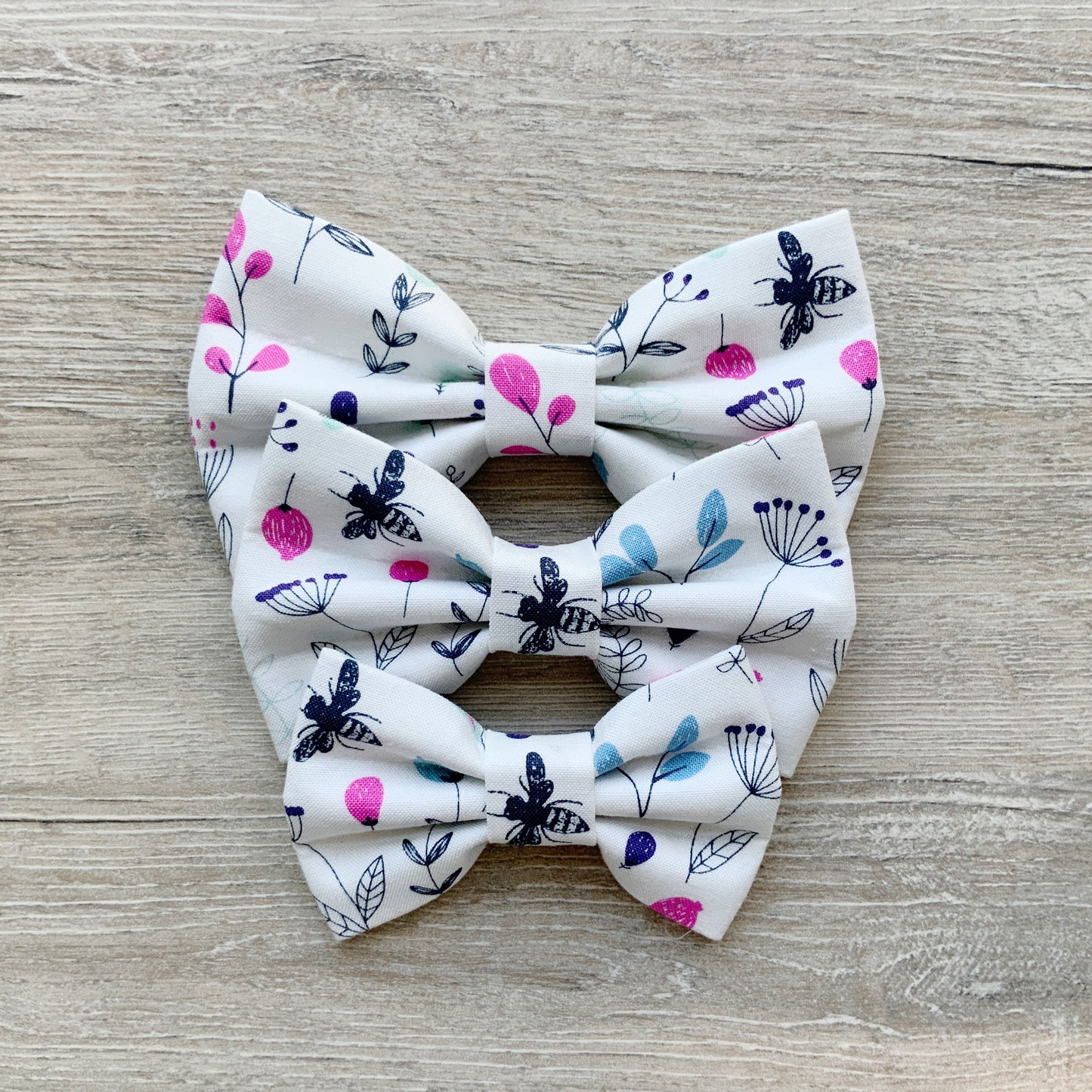 Floral Dog Bow Tie, White and Pink, Pet Collar Accessory