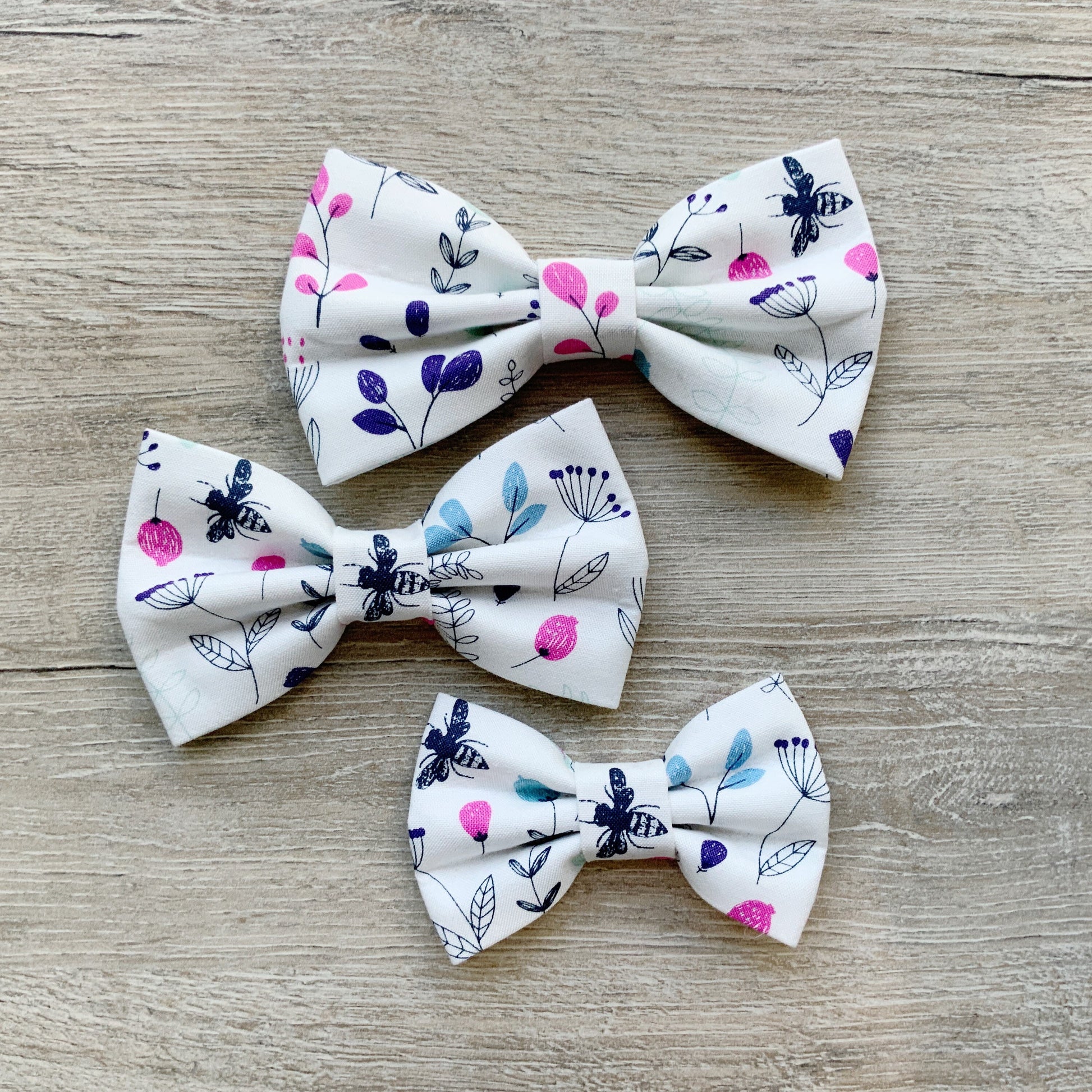 Floral Dog Bow Tie, White and Pink, Pet Collar Accessory