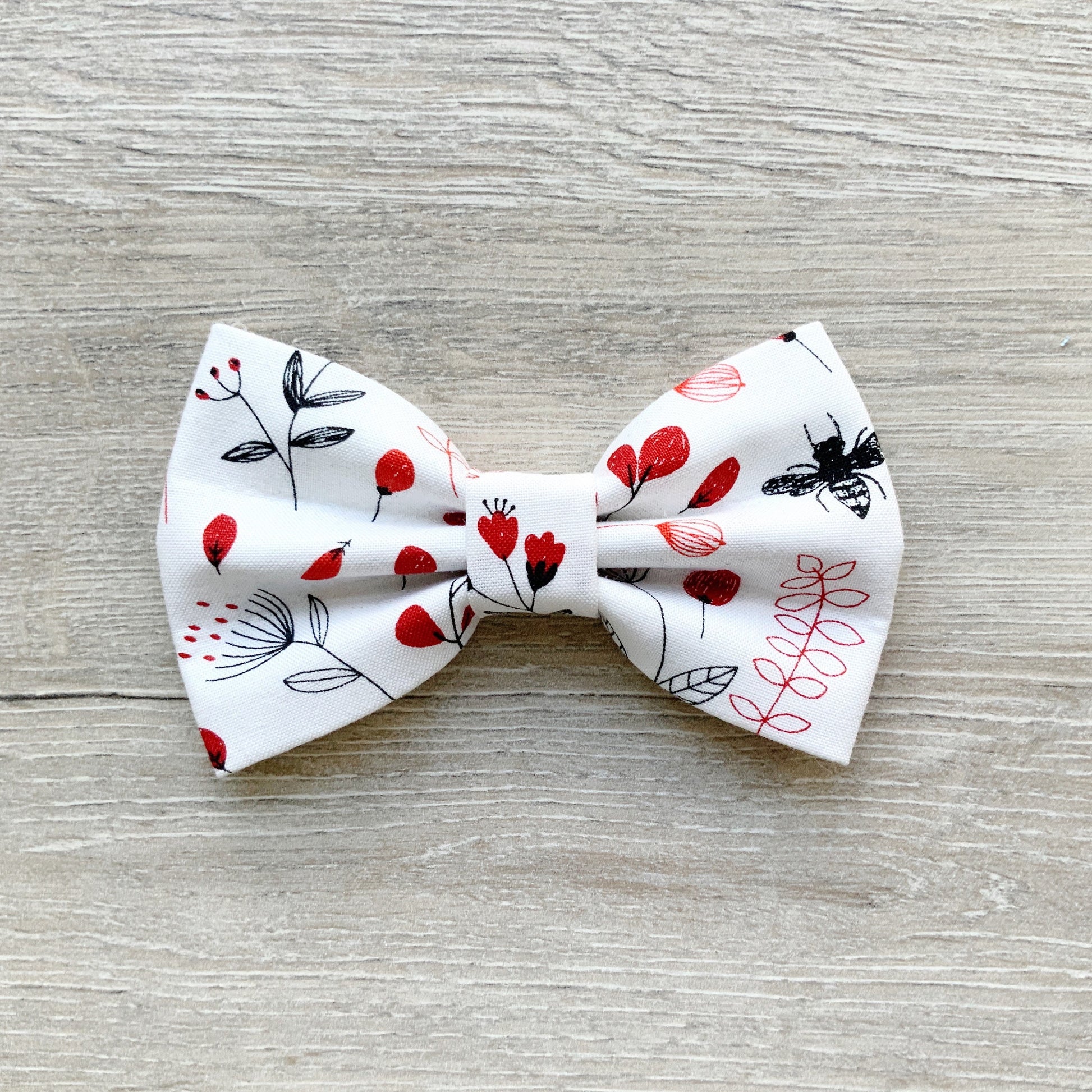 Floral Dog Bow Tie, Red and White Pet Collar Accessory