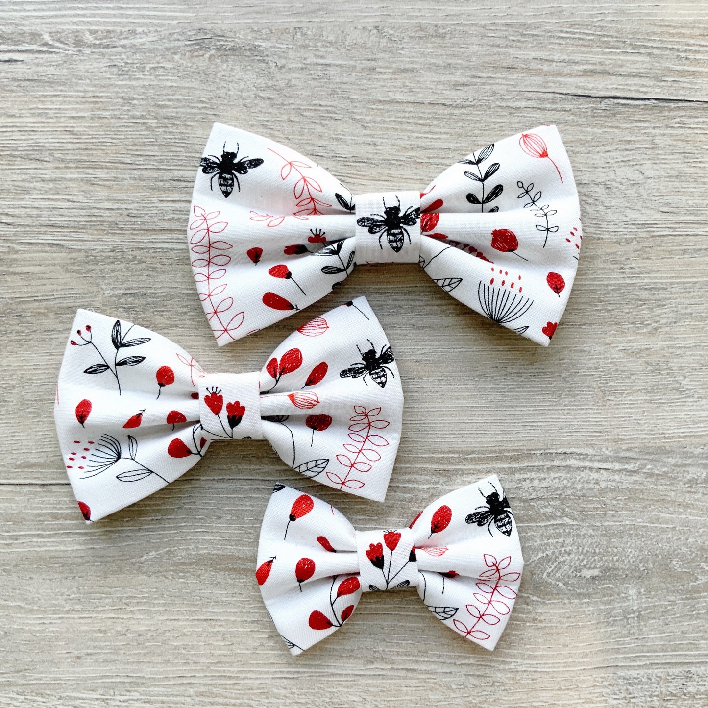 Floral Dog Bow Tie, Red and White Pet Collar Accessory