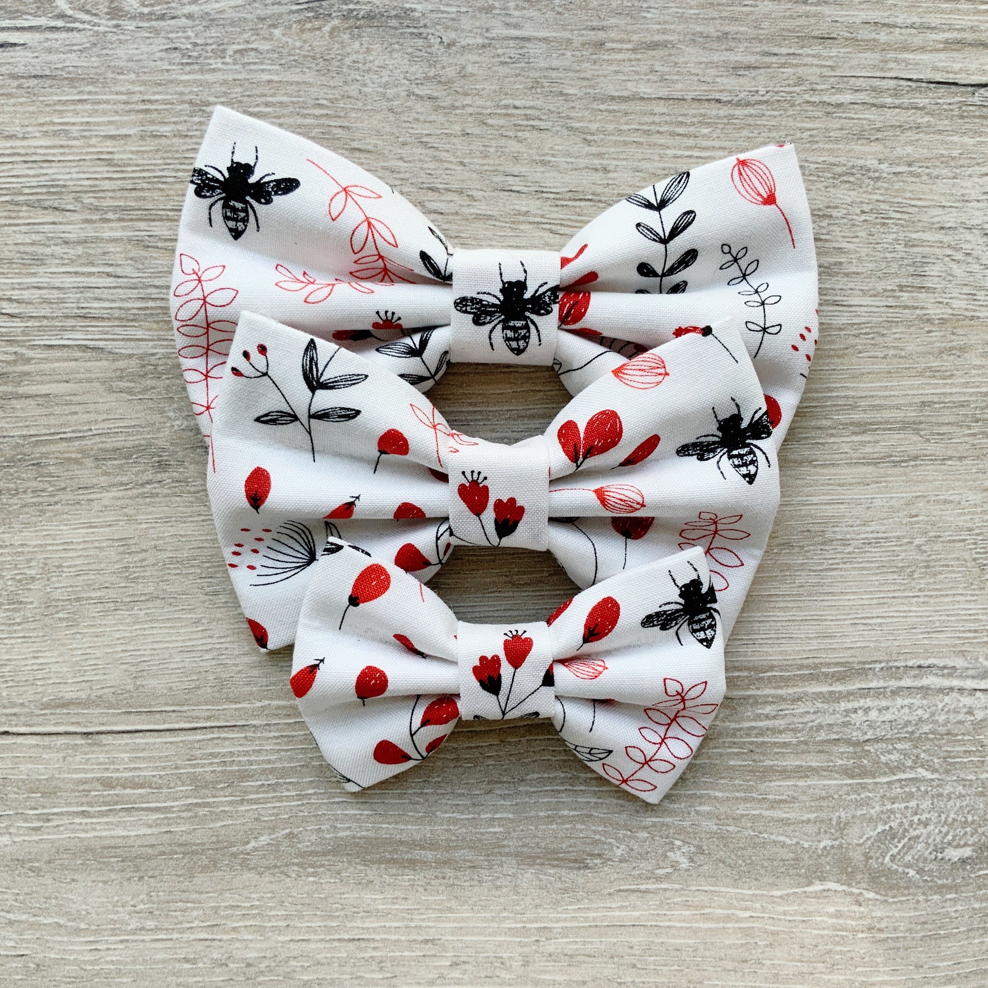 Floral Dog Bow Tie, Red and White Pet Collar Accessory
