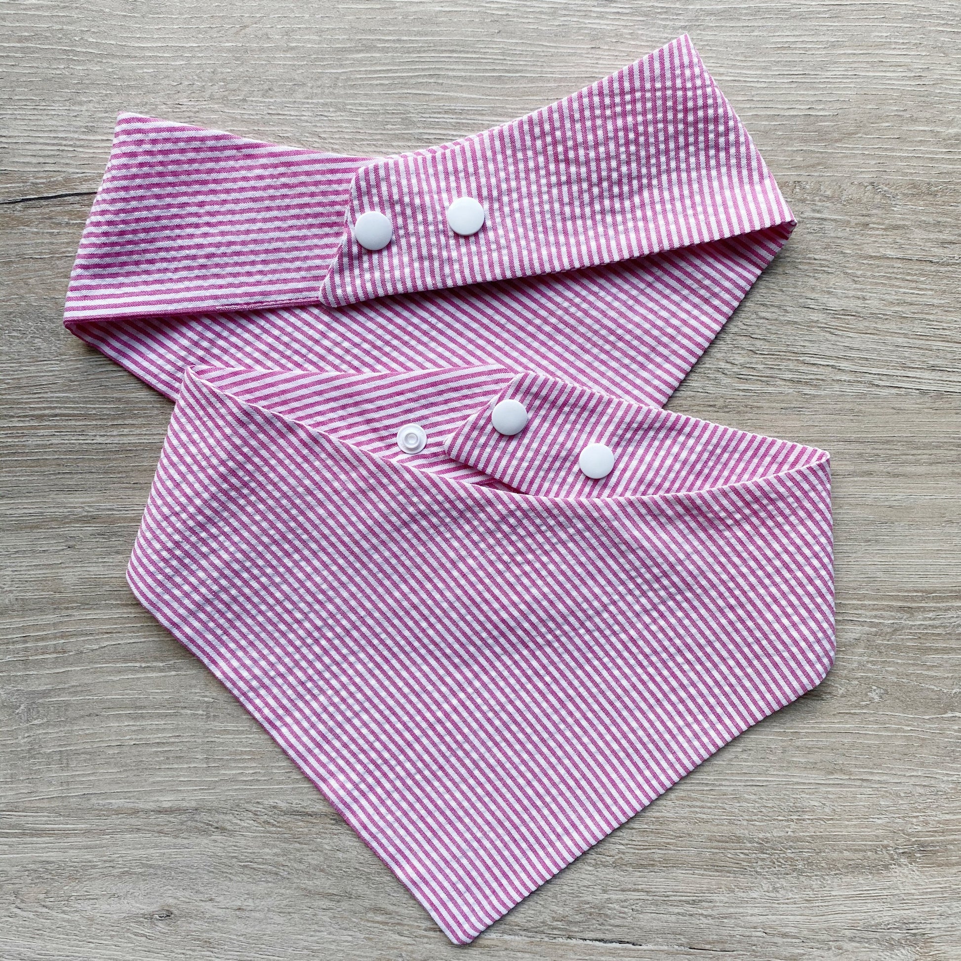 Pink Seersucker Dog Bandana, Reversible Pet Scarf, Snaps or Tie