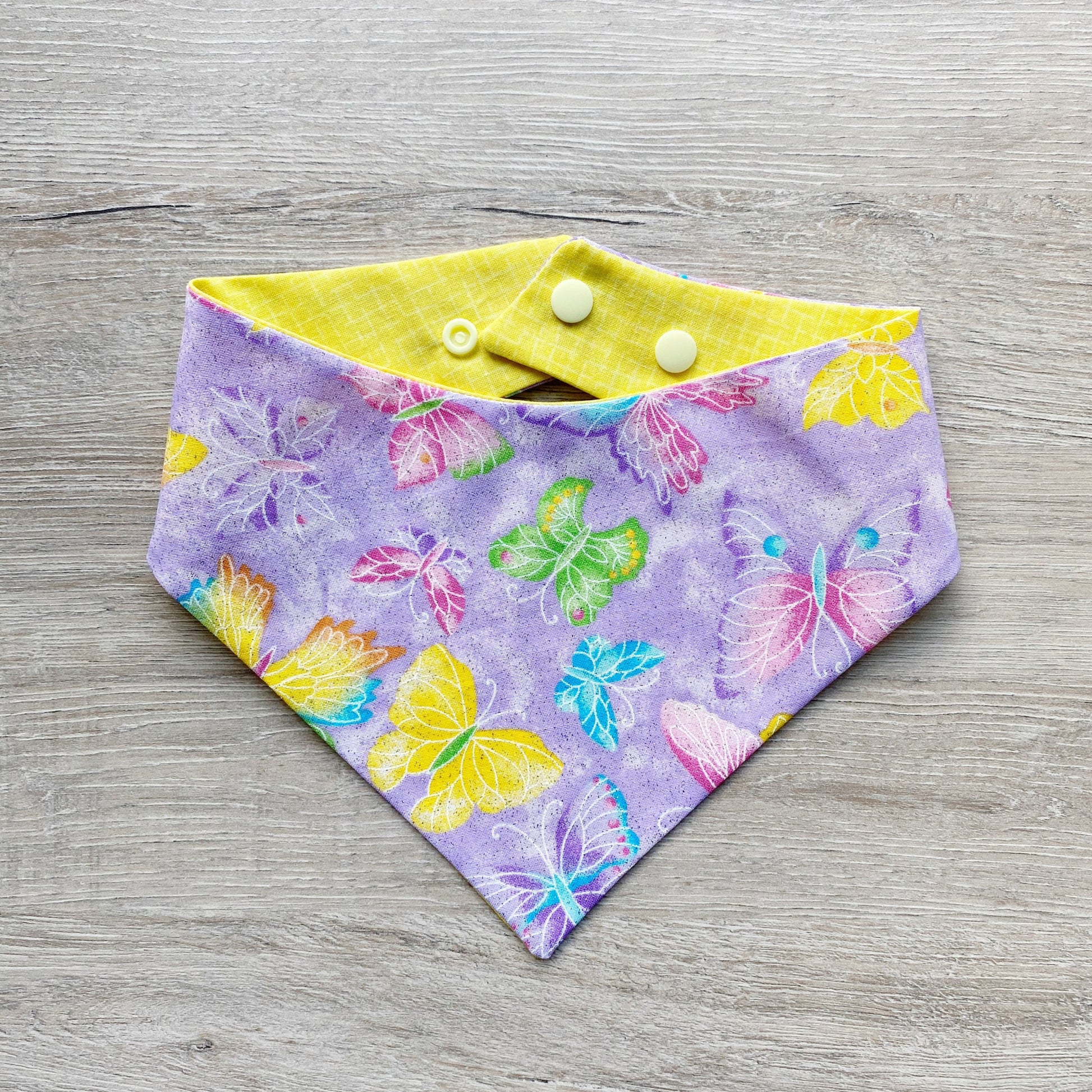 Butterfly with purple and yellow side spring dog Bandana