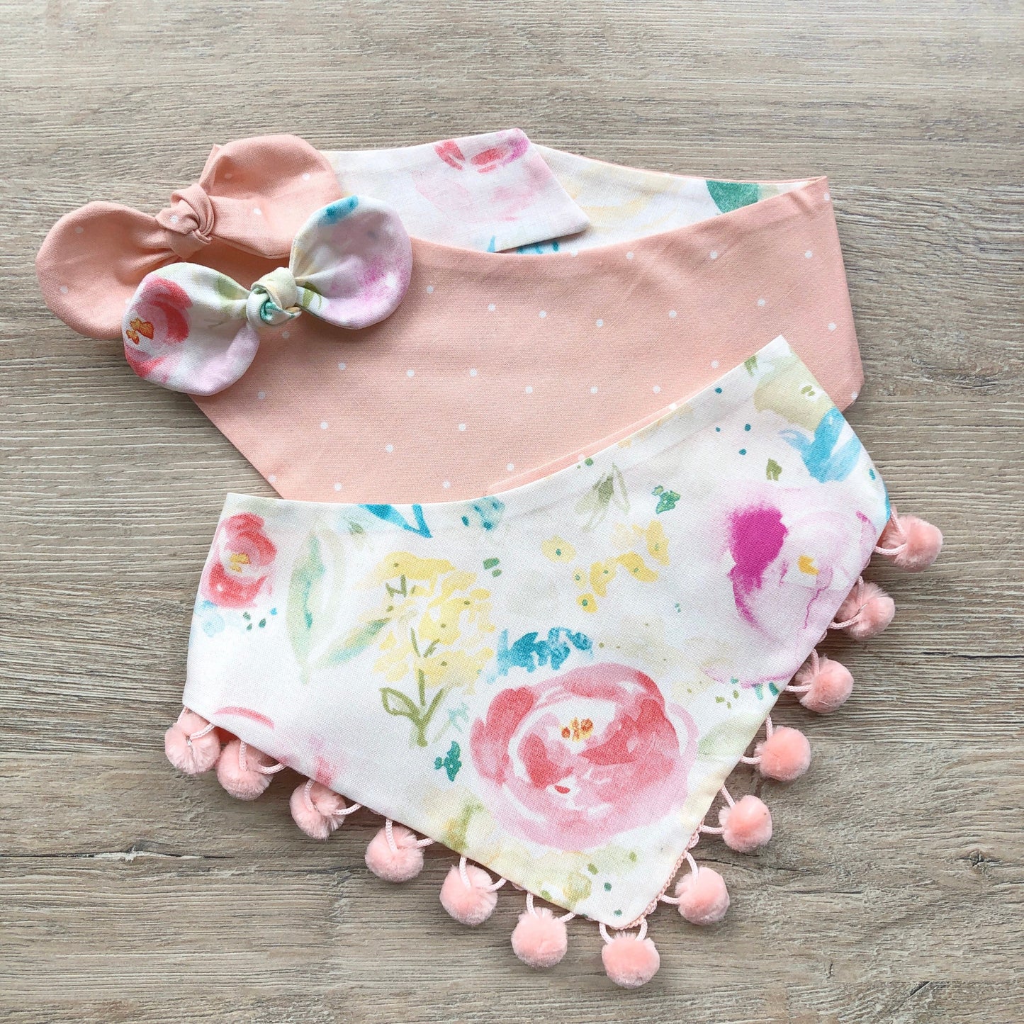 Peach White Floral Dog Bandana
