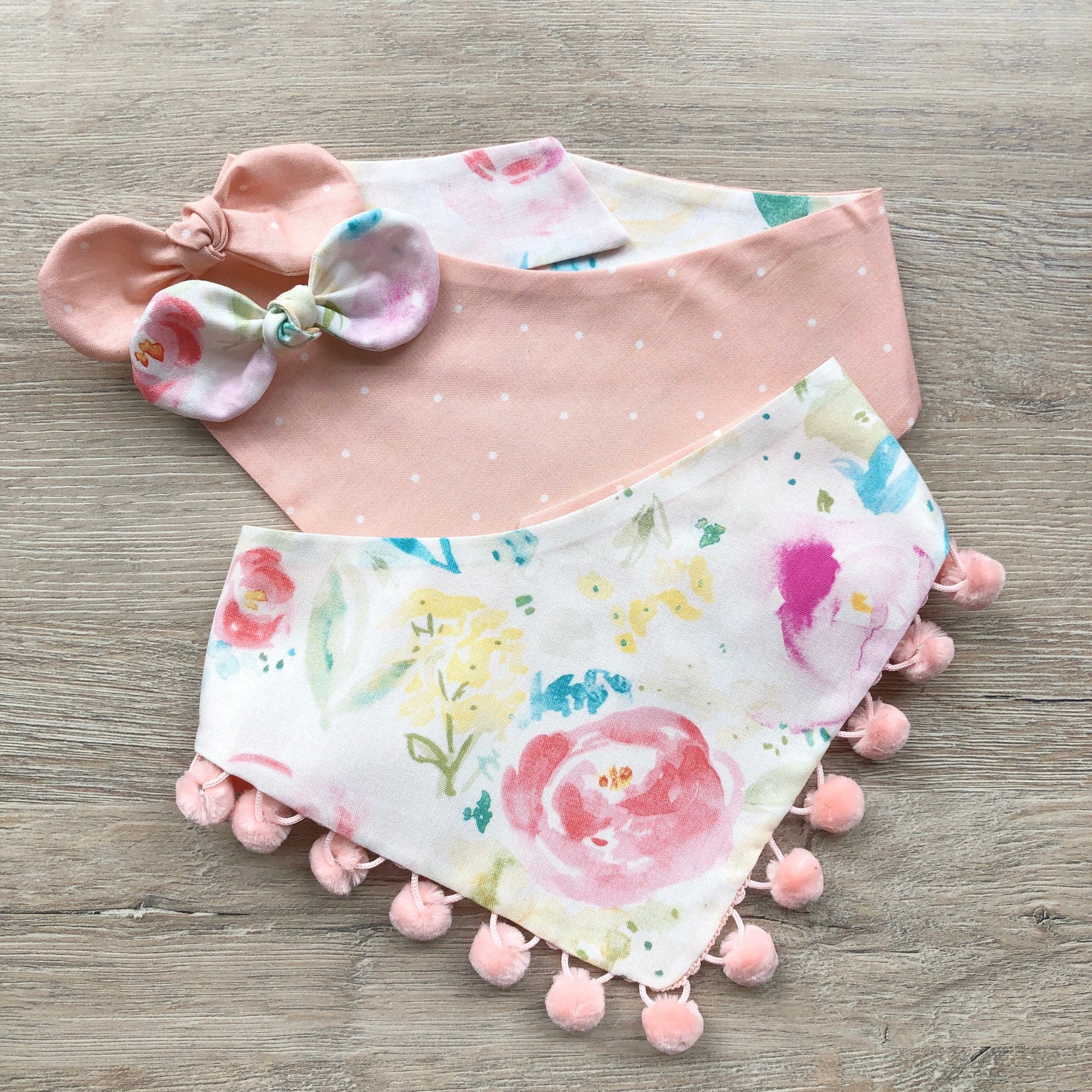 Peach White Floral Dog Bandana