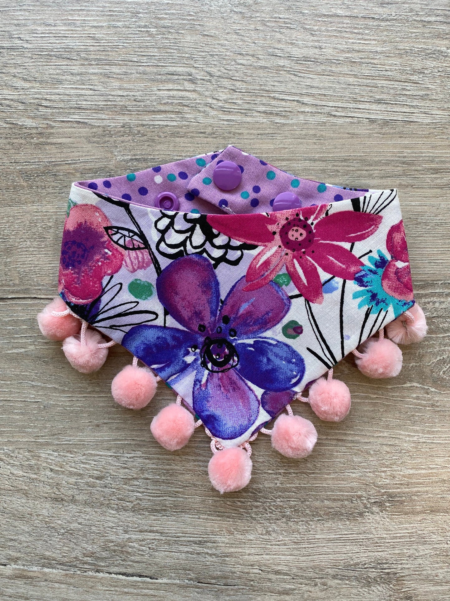 Reversible Floral Dog Bandana, Snaps or Tie On, Pet Scarf