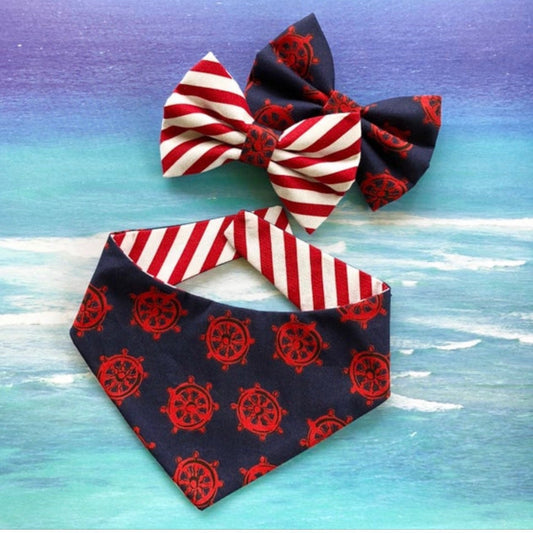 Helm Ship Wheel Nautical Dog Bandana