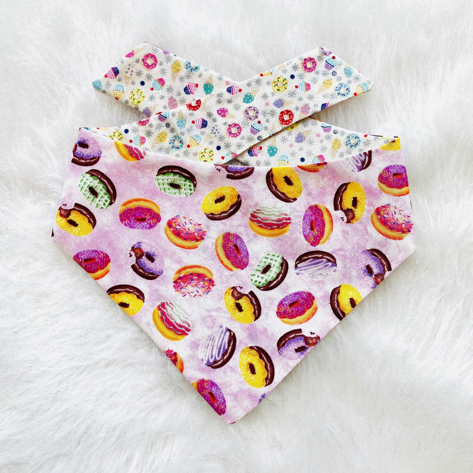 Donuts Dog Bandana, Reversible Pet Scarf, Snaps or Tie On