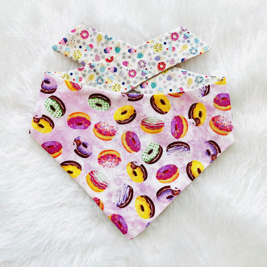 Donuts Dog Bandana, Reversible Pet Scarf, Snaps or Tie On