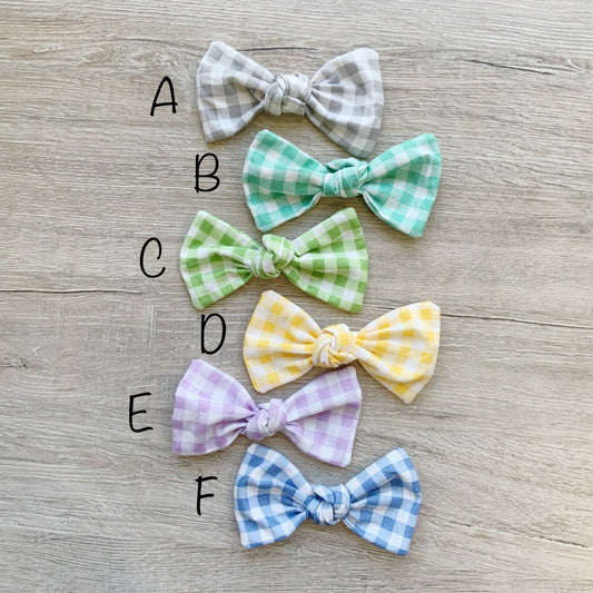 Gingham Dog Bow, Handmade Cotton Hair Clip