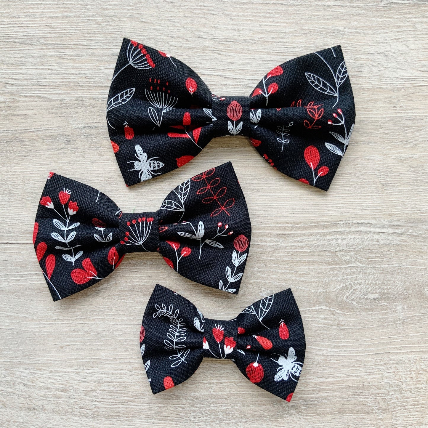 Black and Red floral dog bow tie