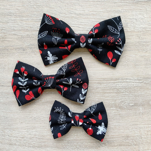 Black and Red floral dog bow tie