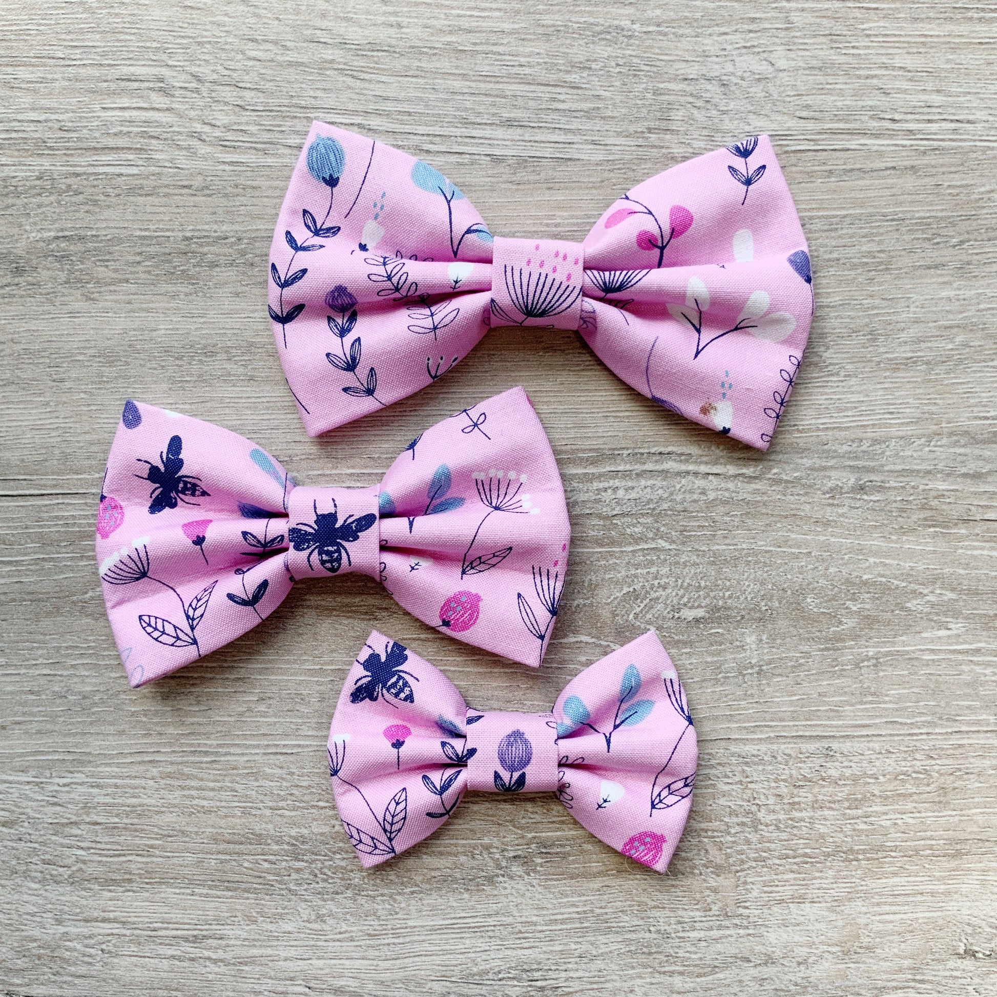 Pink Floral Dog Bow Tie, Spring Pet Collar Accessory