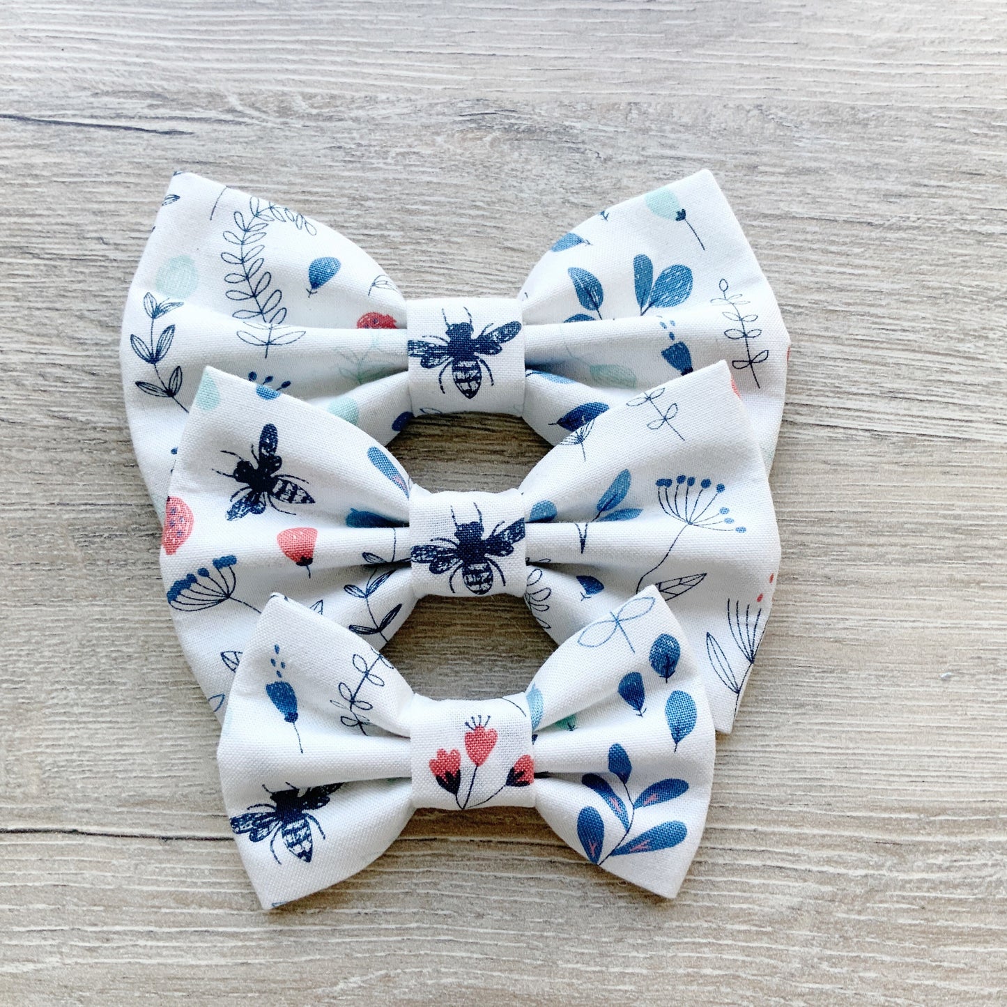 Floral Dog Bow Tie, White and Blue Spring Pet Collar Accessory