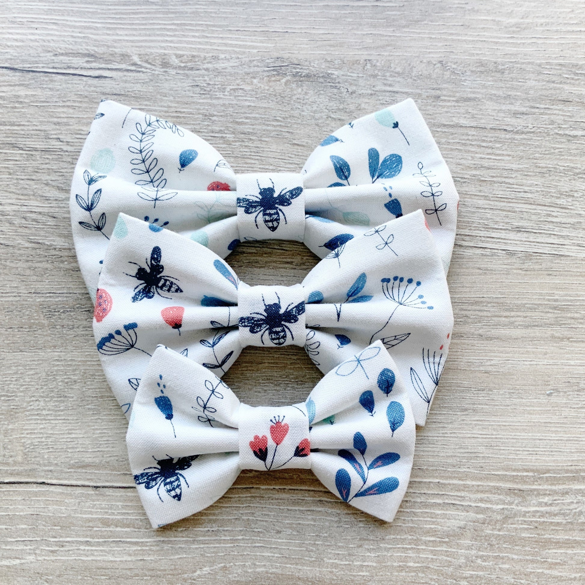 Floral Dog Bow Tie, White and Blue Spring Pet Collar Accessory