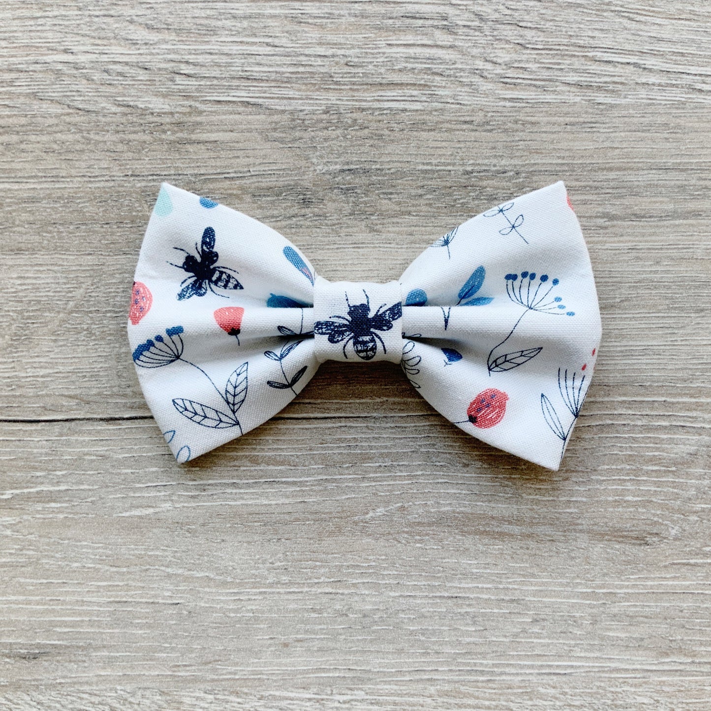 Floral Dog Bow Tie, White and Blue Spring Pet Collar Accessory