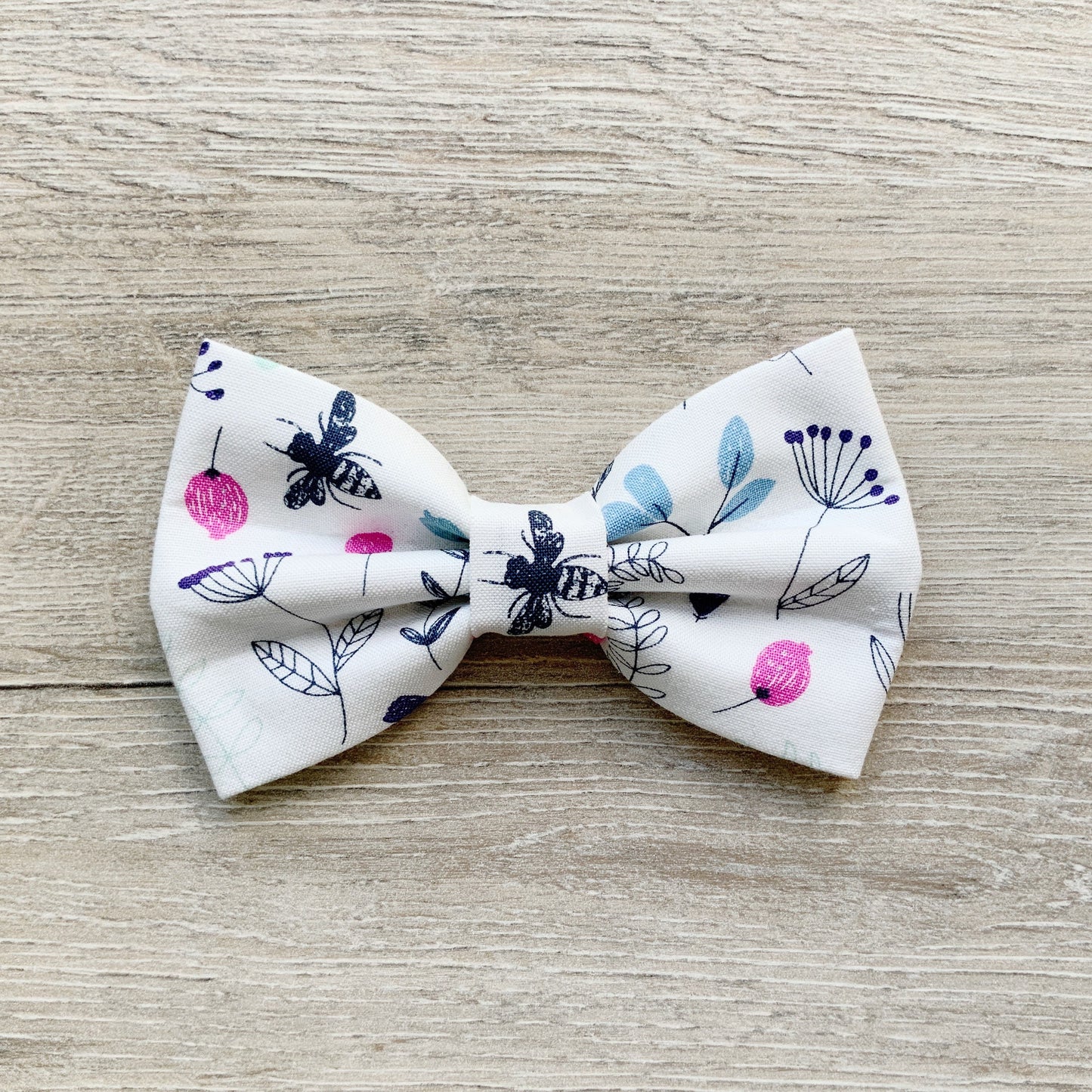 Floral Dog Bow Tie, White and Pink, Pet Collar Accessory