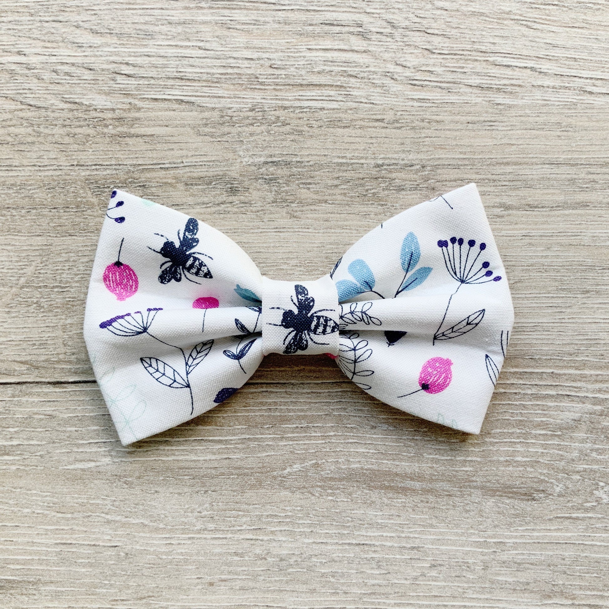Floral Dog Bow Tie, White and Pink, Pet Collar Accessory