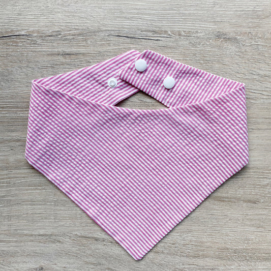 Pink Seersucker Dog Bandana, Reversible Pet Scarf, Snaps or Tie