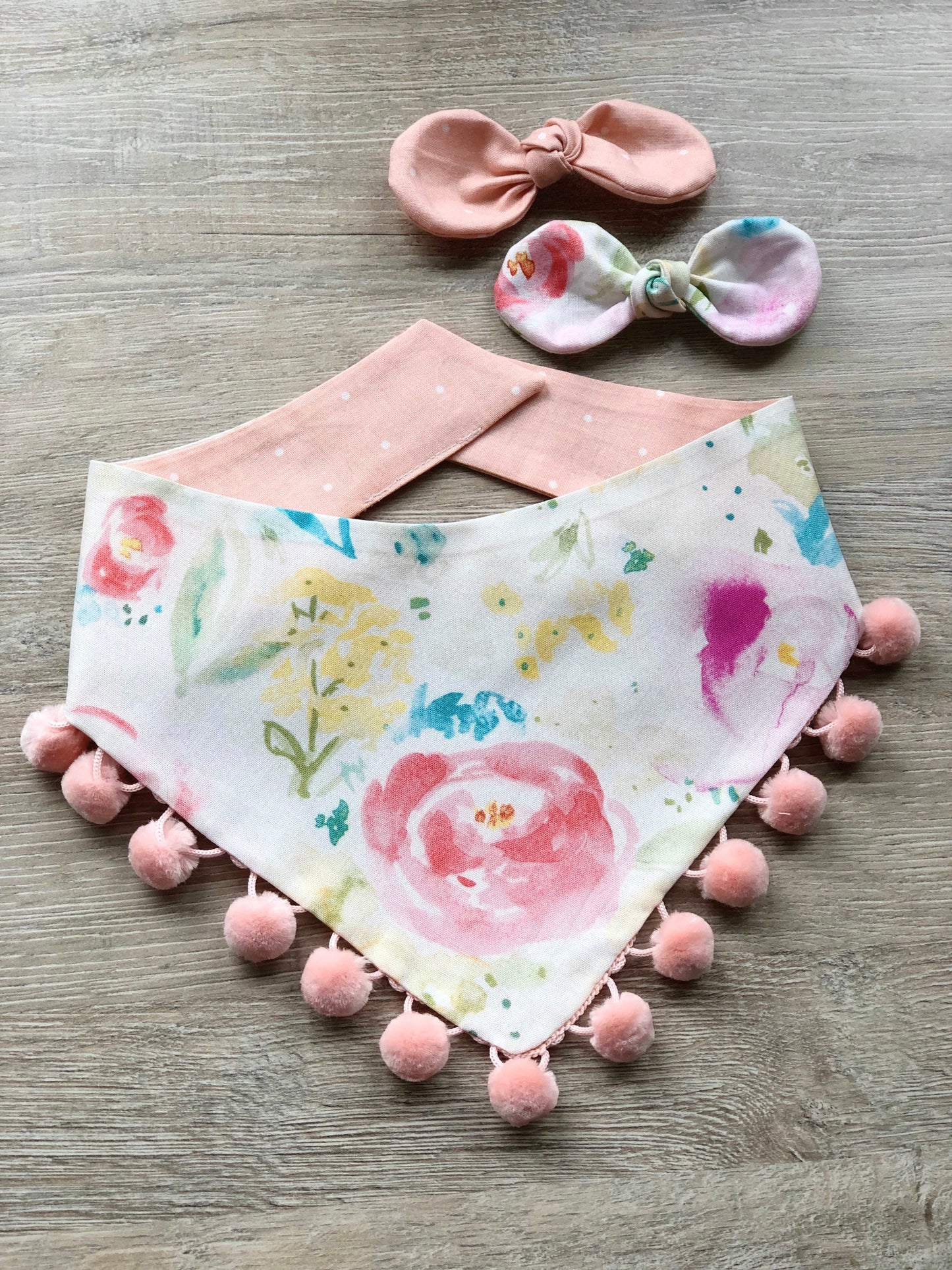 Peach White Floral Dog Bandana