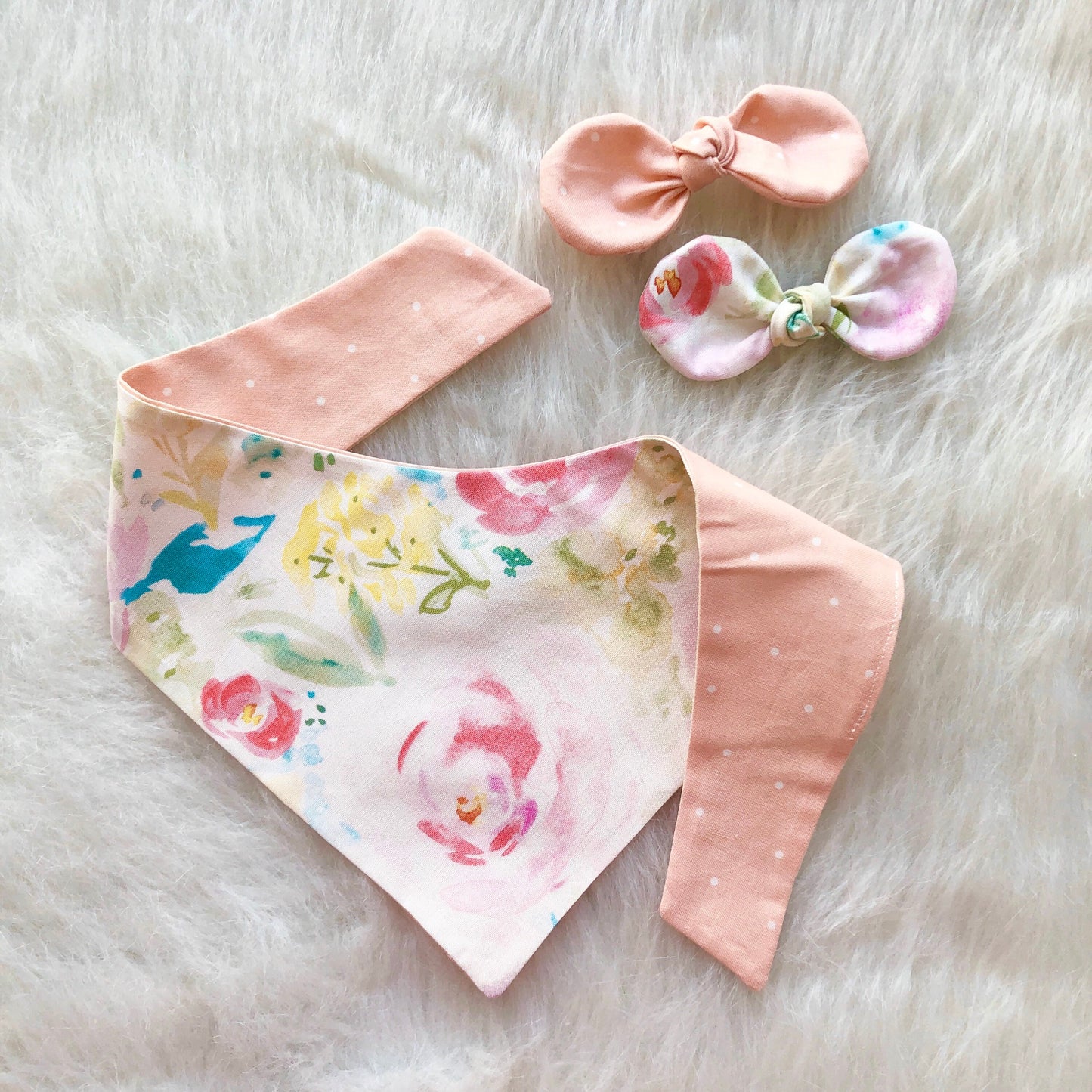 Peach White Floral Dog Bandana