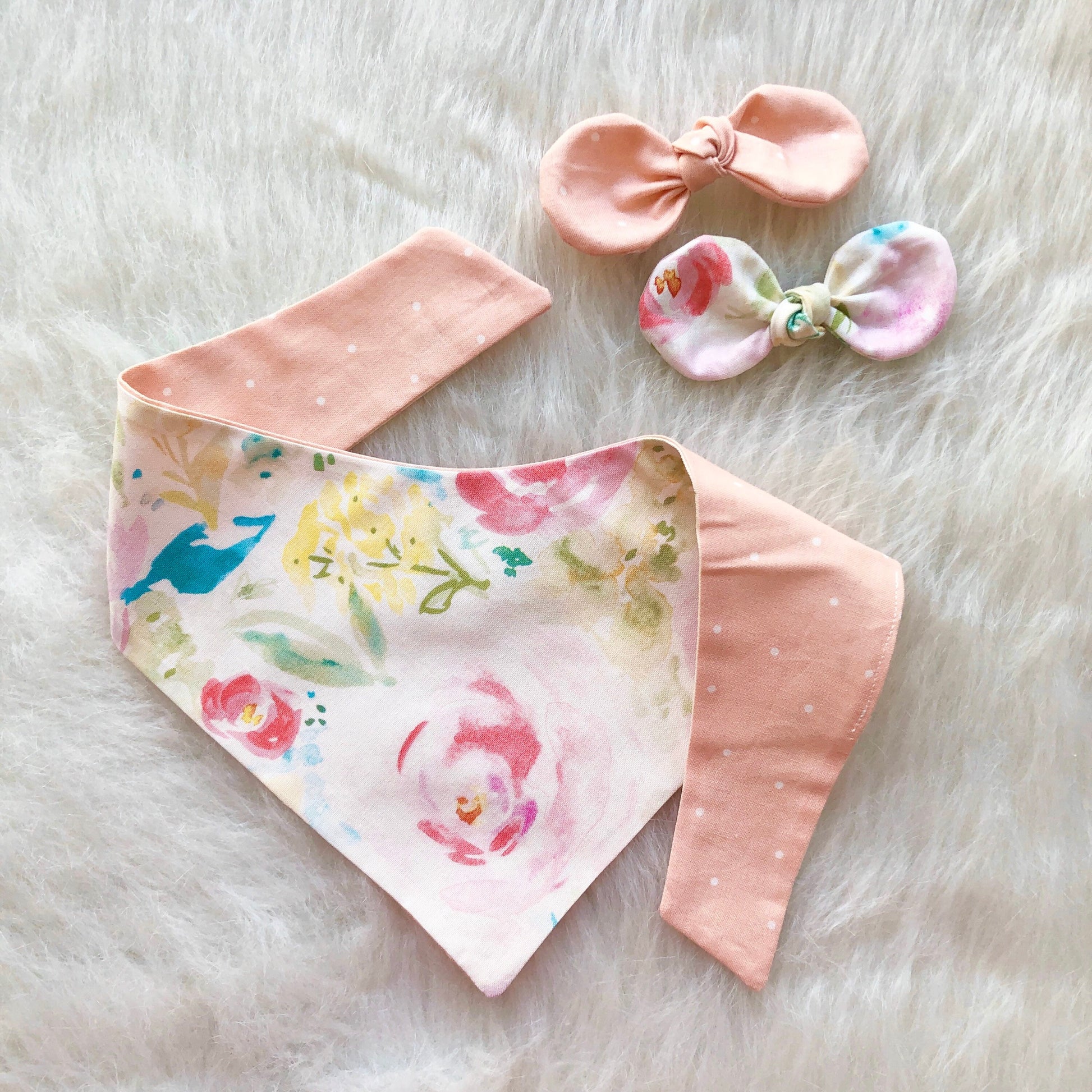 Peach White Floral Dog Bandana