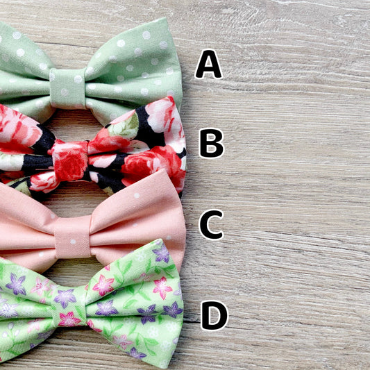Mint polka dot & Red Floral, Pink polka dot and Green Floral dog bowties, colorful bows, Dog bowties, Dog Collar Bow Tie, Dog Accessories,
