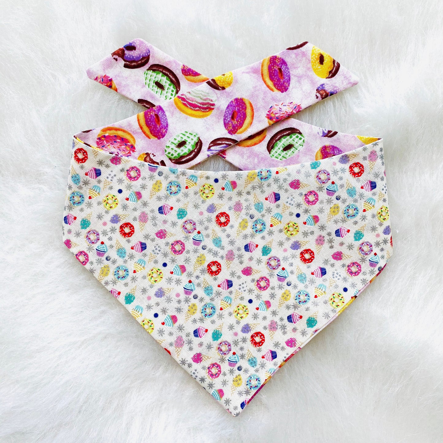 Donuts Dog Bandana, Reversible Pet Scarf, Snaps or Tie On