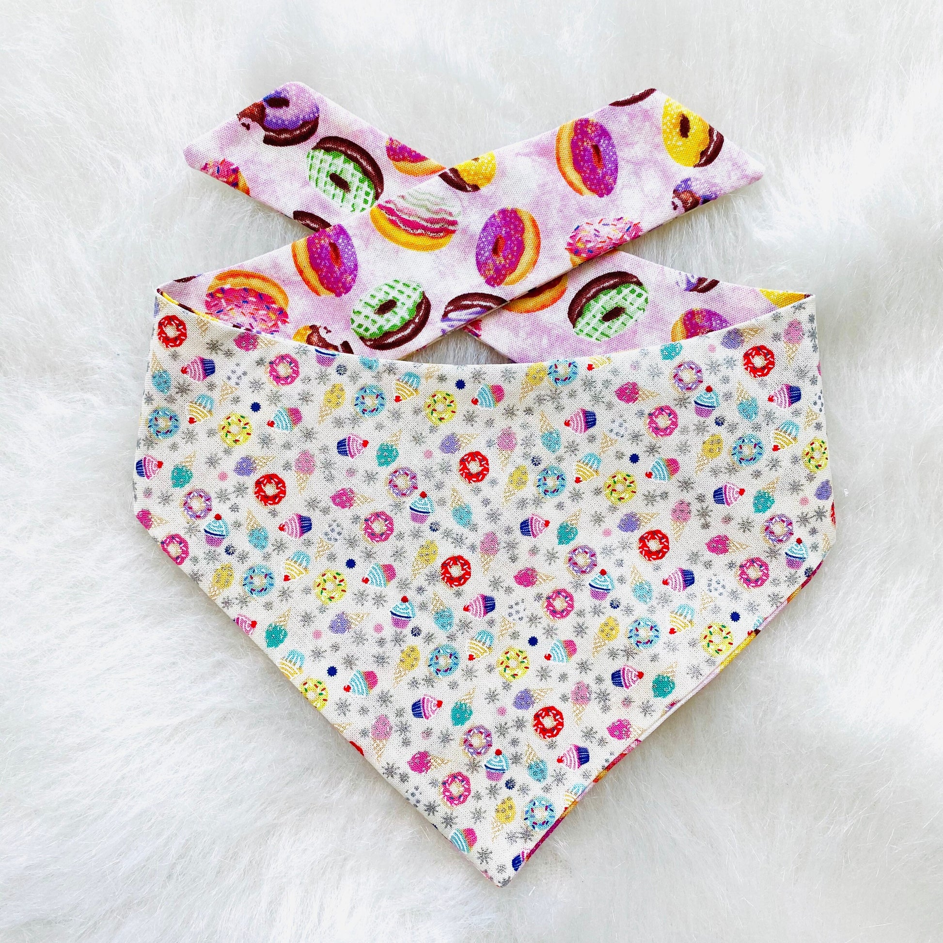 Donuts Dog Bandana, Reversible Pet Scarf, Snaps or Tie On