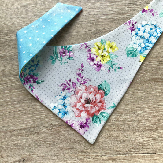 Floral White and Stars in the Sky dog bandana, Puppy bandana, Summer Dog Bandana, easy snap-on dog bandana, pet accessory, bandana for dogs