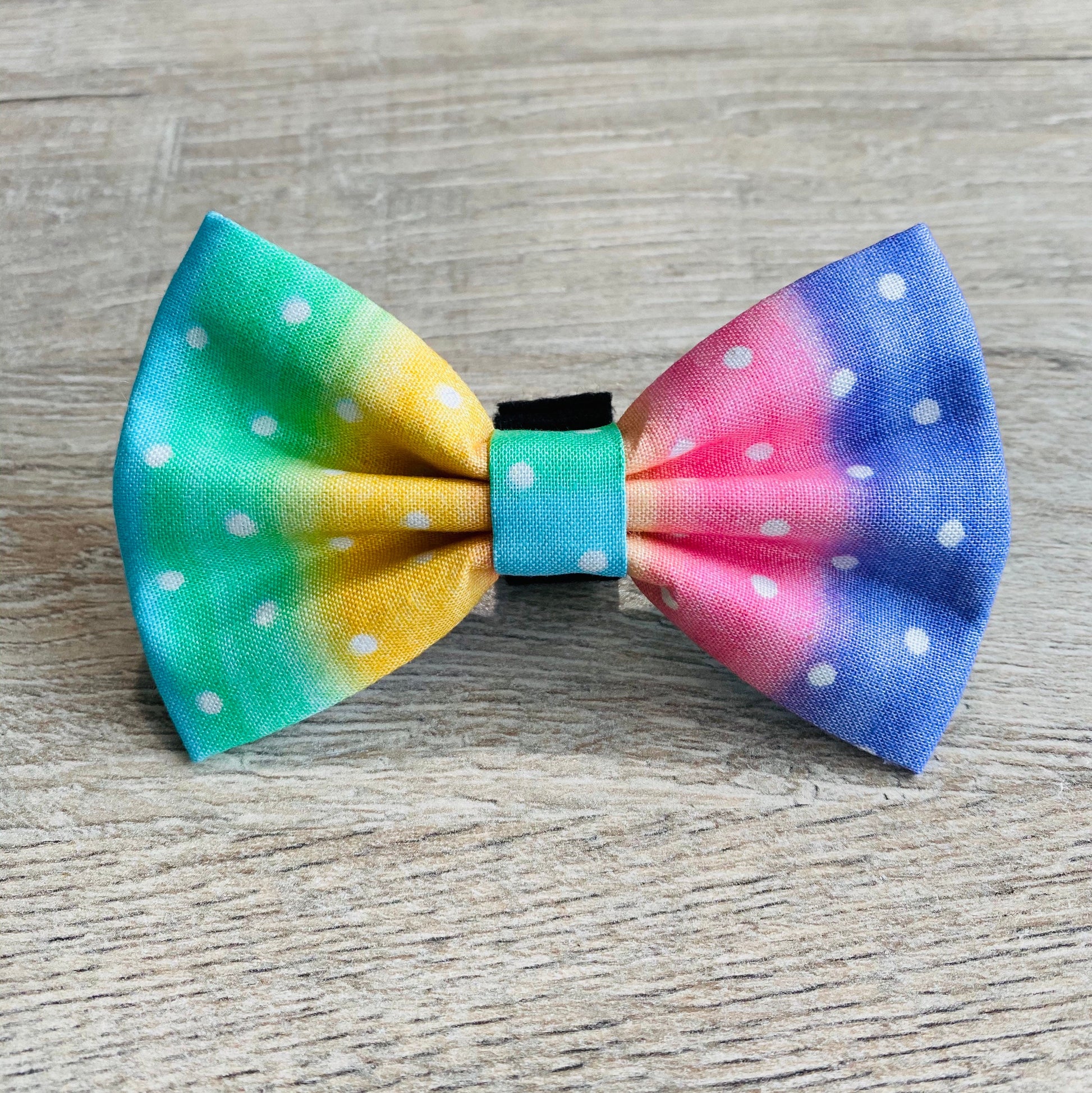 Rainbow Dot Dog Bowtie