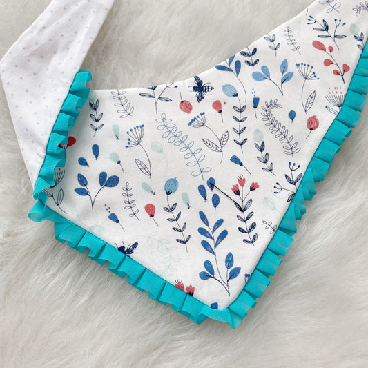 White and Blue Floral Dog Bandana