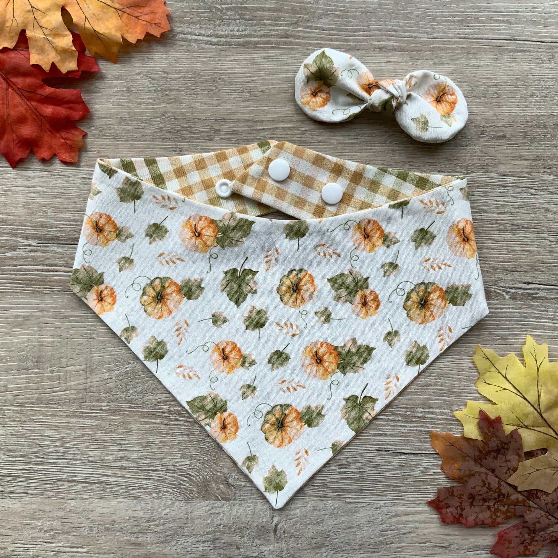 White Pumpkin Patch Fall dog bandana, Puppy bandana, Seasons Dog Bandana, easy snap-on dog bandana, pet accessory, bandana for dogs