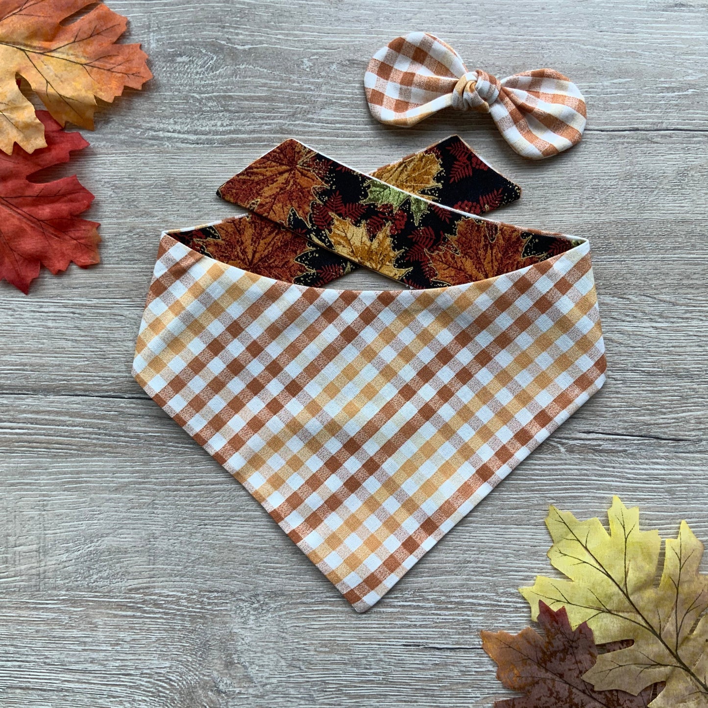 Autumn Leaves Dog Bandana, Reversible Snap-On Pet Bandana