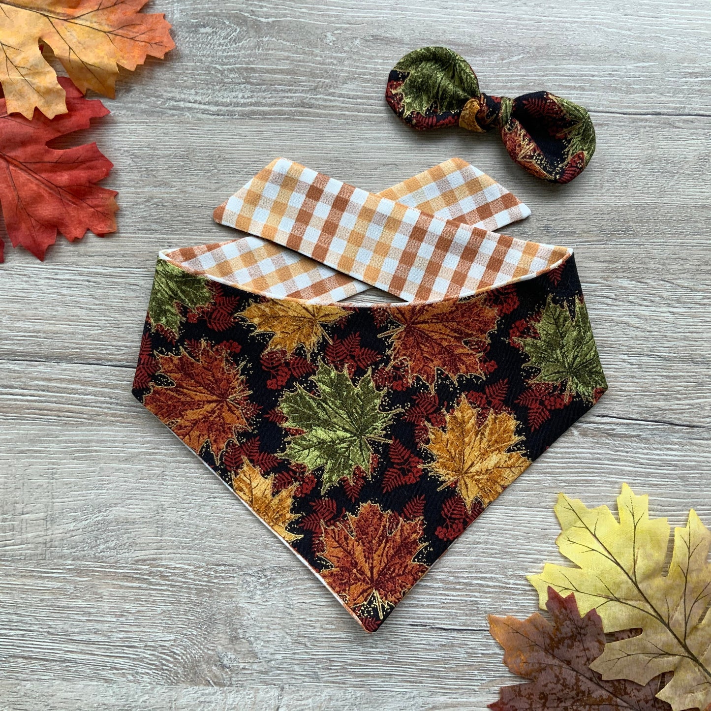 Autumn Leaves Dog Bandana, Reversible Snap-On Pet Bandana