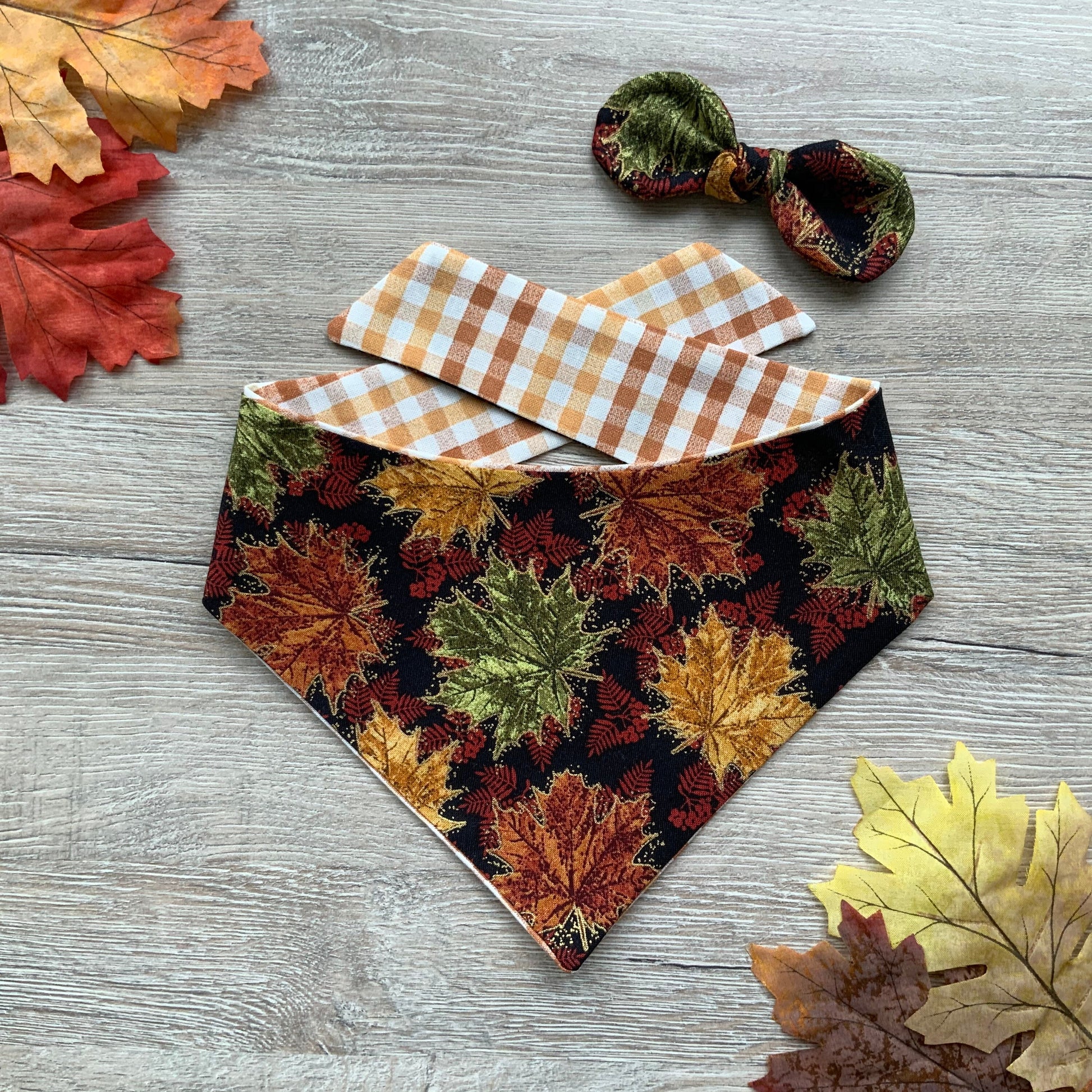 Autumn Leaves Dog Bandana, Reversible Snap-On Pet Bandana