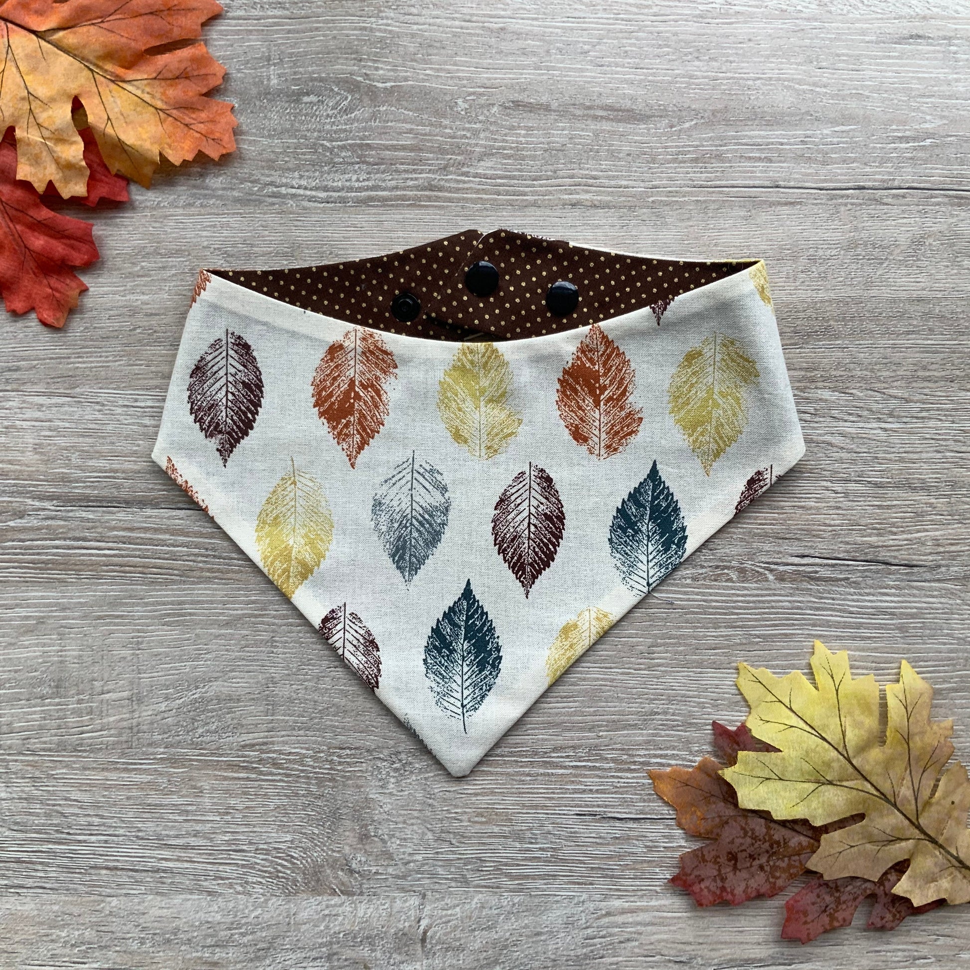 Festive Leaf Dog Bandana, Reversible Snap-On Puppy Bandana