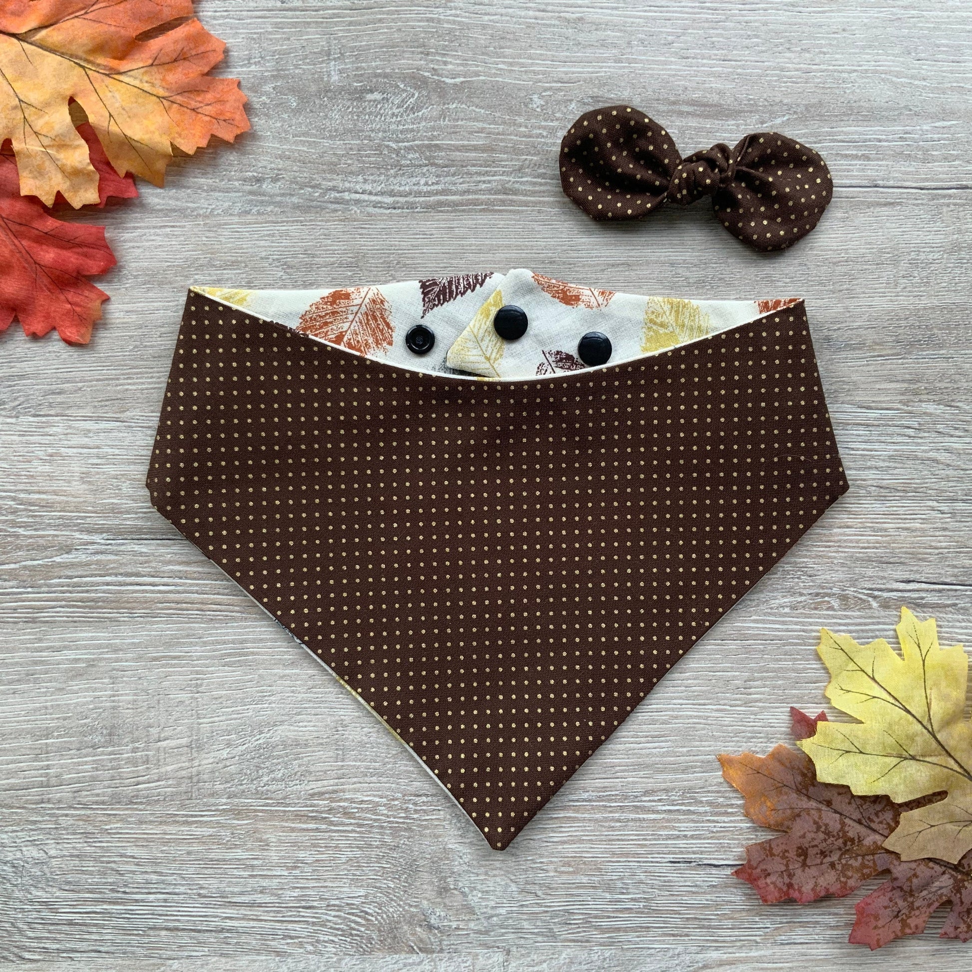 Festive Leaf Dog Bandana, Reversible Snap-On Puppy Bandana