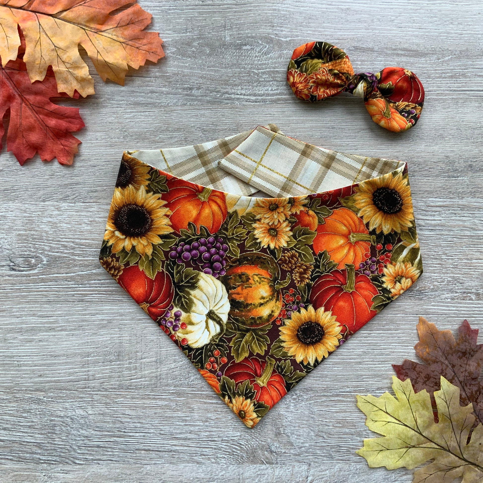 Pumpkin Patch Dog Bandana, Reversible Snap-On Pet Accessory