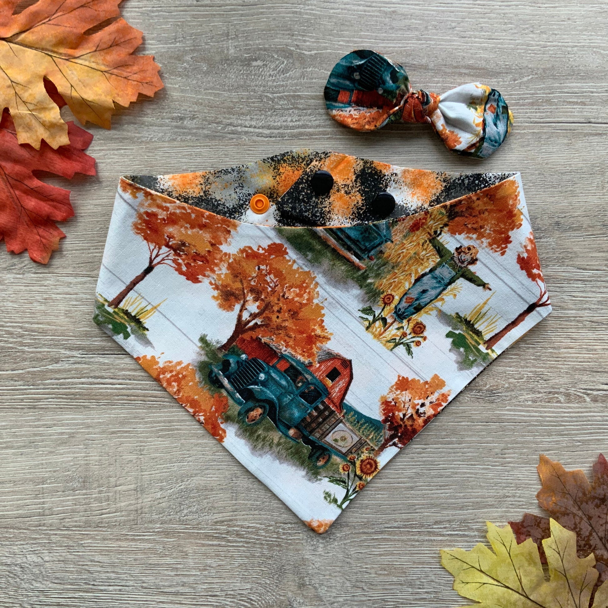 Autumn Truck Farm Dog Bandana, Snap-On Pet Bandana